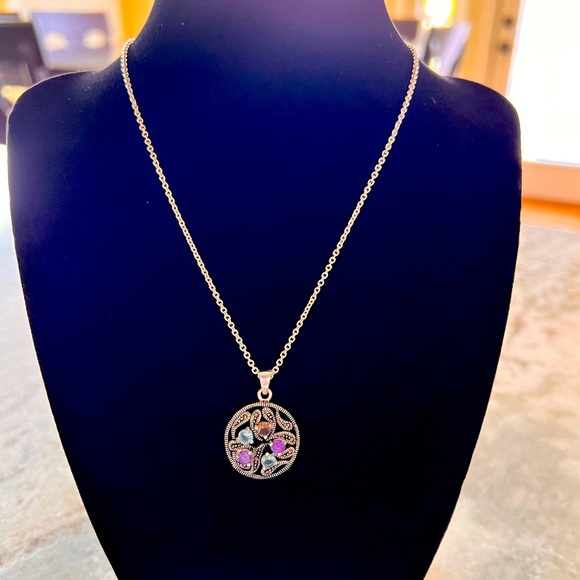 Jewelry - Genuine Marcasite 18” Necklace Paisley Design Silver, Purple, & Blue